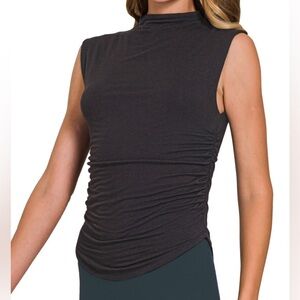 The “Moonbeam Tank”  Double Layered Ruched Side Mock Neck Tank | White